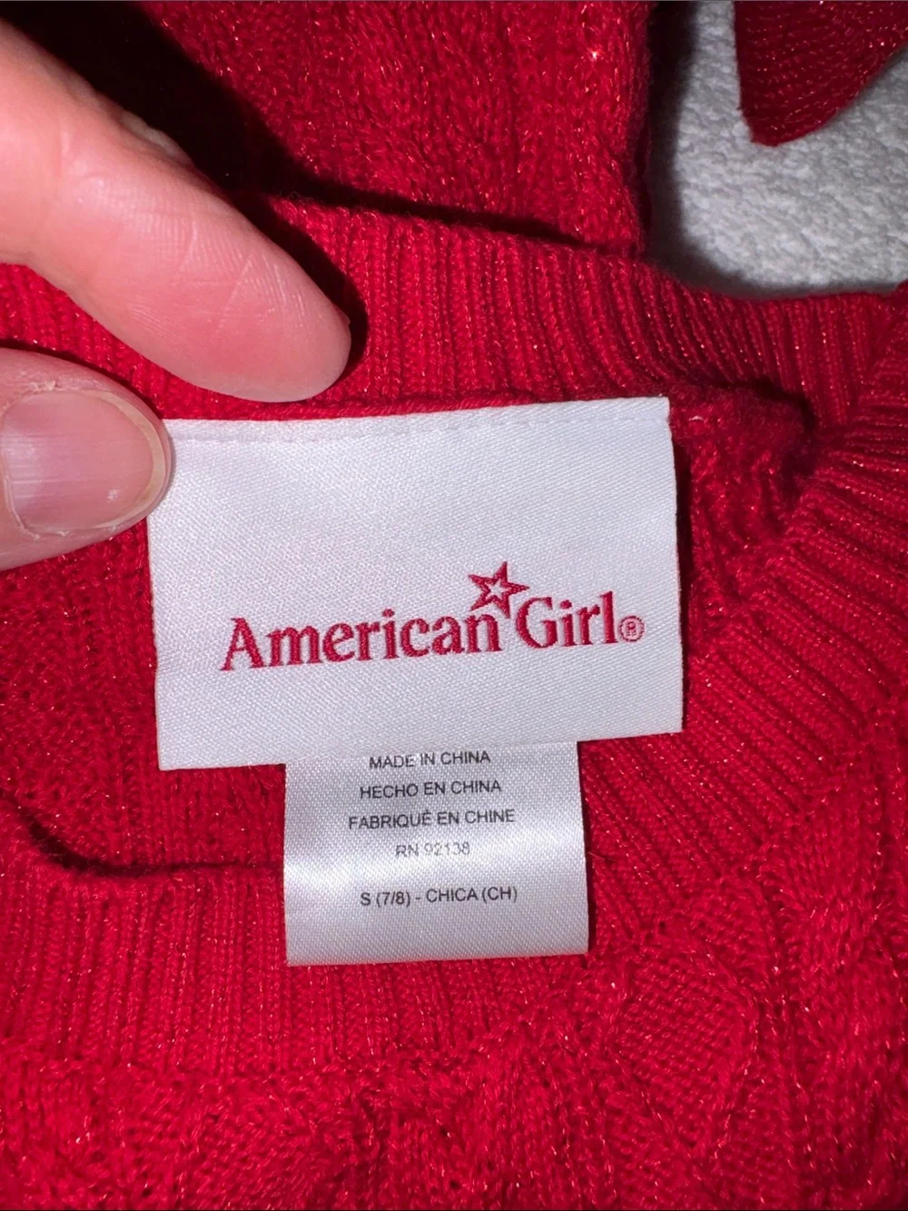 American Girl holiday Red Cable Knit Sweater Dress with Tulle Skirt small 7/8